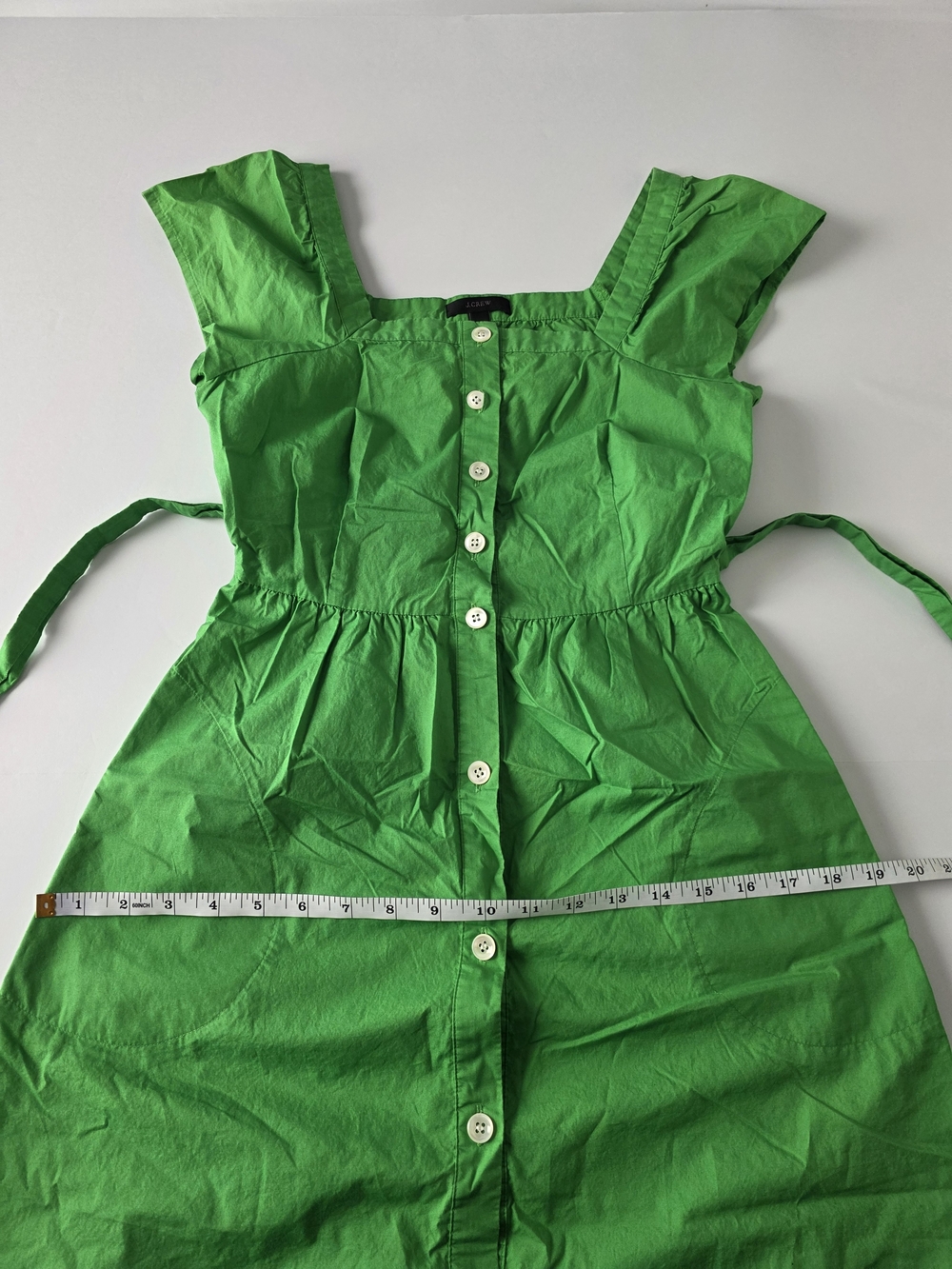 J. Crew Green Button-Front Square Neck Midi Dress with Tie Waist Size 00 - Picture 12 of 16